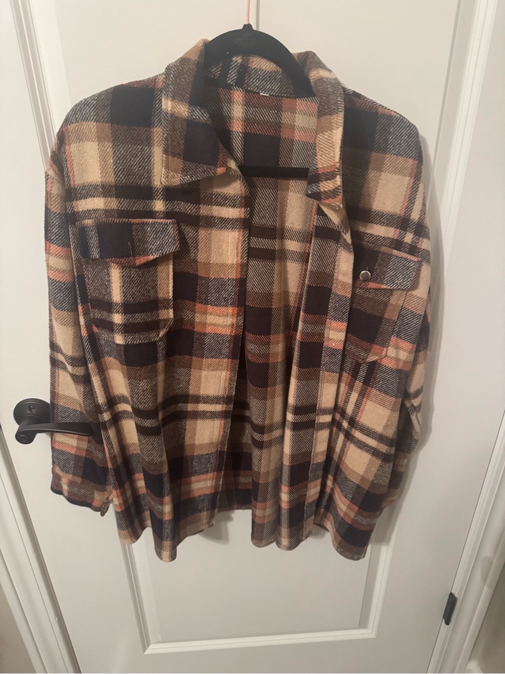 Plaid Shacket in Beige and Navy